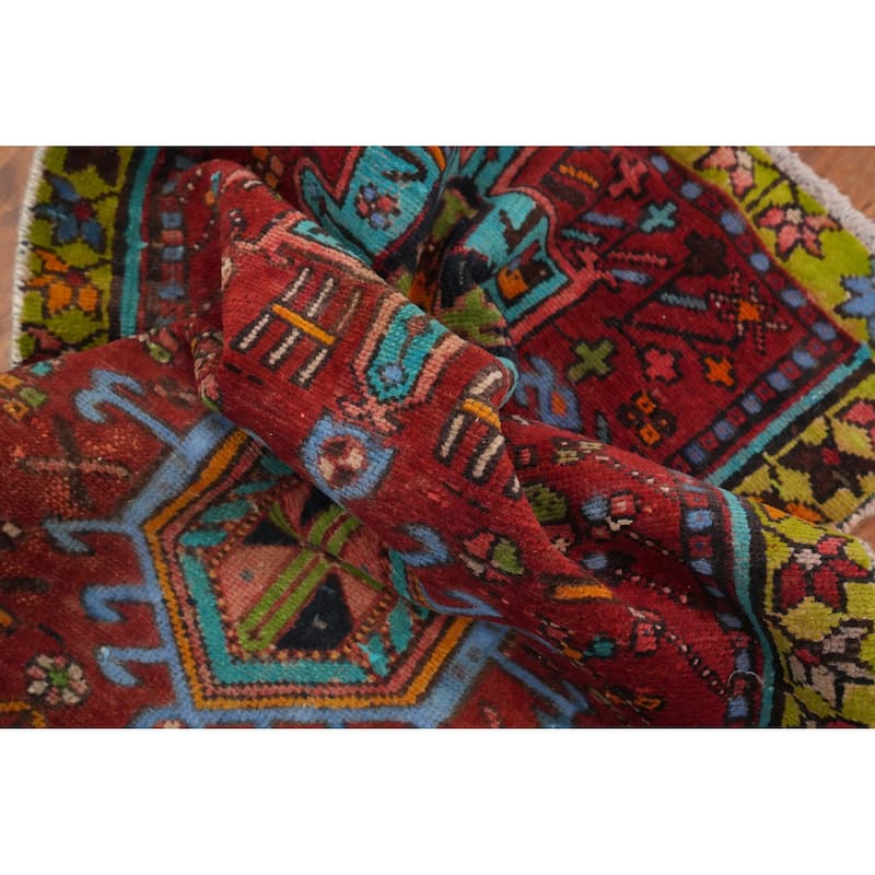 Hand Knotted Oriental 100% Wool Carpet Traditional Geometric Red Heriz Runner Rug - 10' 0'' X 2' 5''