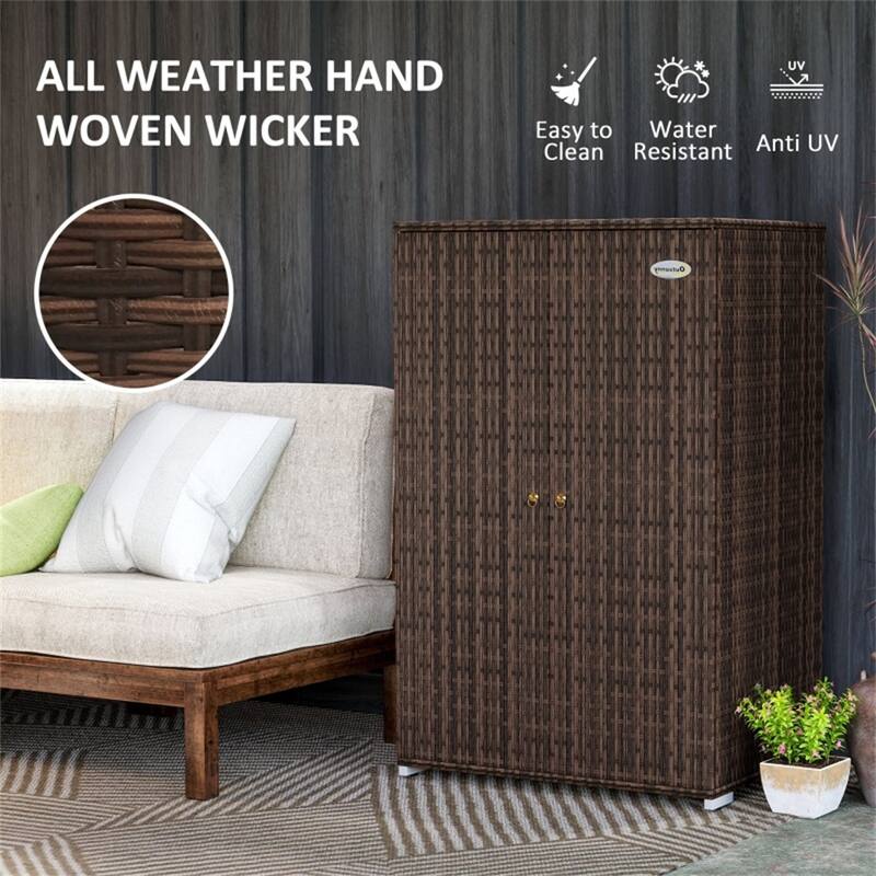 Mixed Brown PE Rattan Outdoor Storage Cabinet with Drawer and Doors - 31.5" L x 23.6" W x 47.2" H