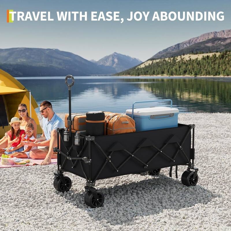 Outdoor Collapsible Folding Wagon Cart, 460lbs Capacity for Beach, Camping, Garden