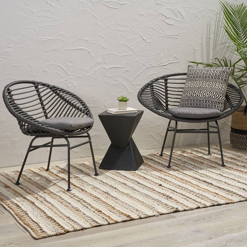 San Antonio Indoor Woven Faux Rattan Chairs with Cushions (Set of 2) by Christopher Knight Home - Gray, Dark Gray Finish