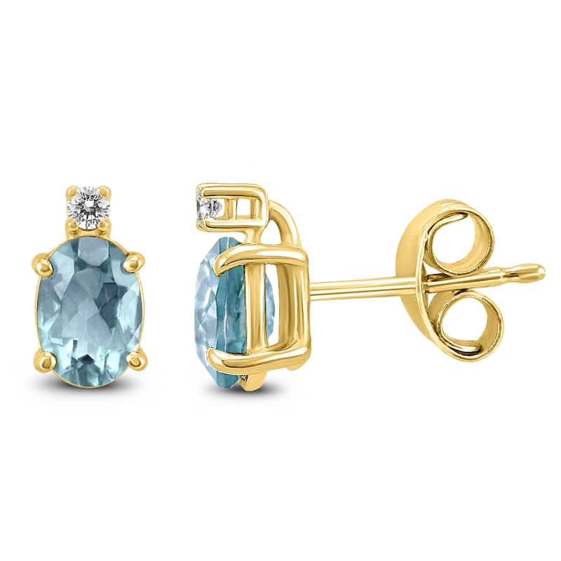 Marquee 14K Yellow Gold 5x3MM Oval Aquamarine and Diamond Earrings
