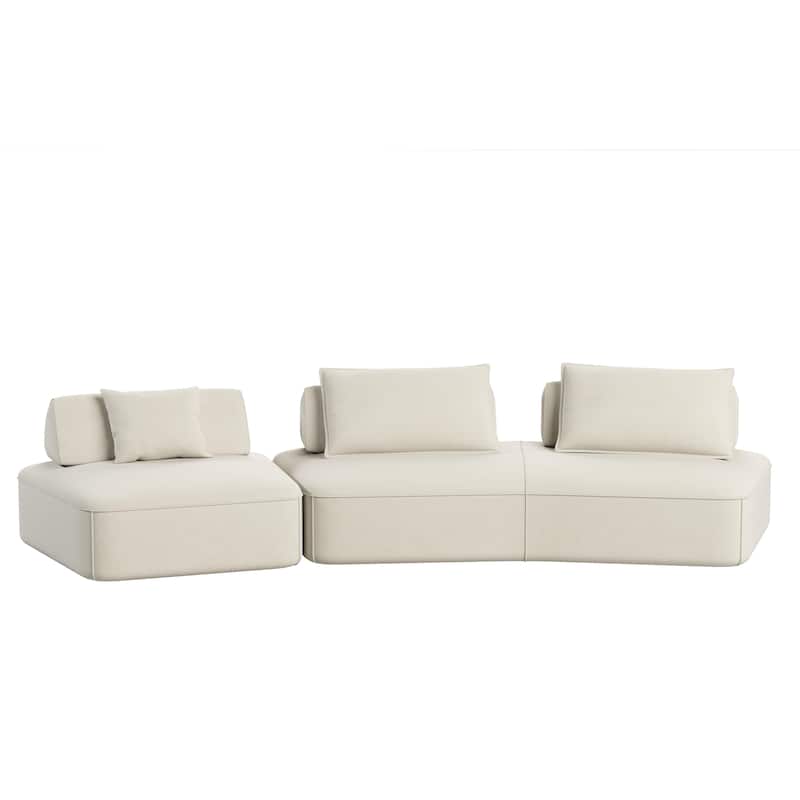Modern 139" Modular Sectional Sofa Set, DIY Upholstered Fluffy Chenille Sofa, Removable Backrests & Pillows, Deep Seat