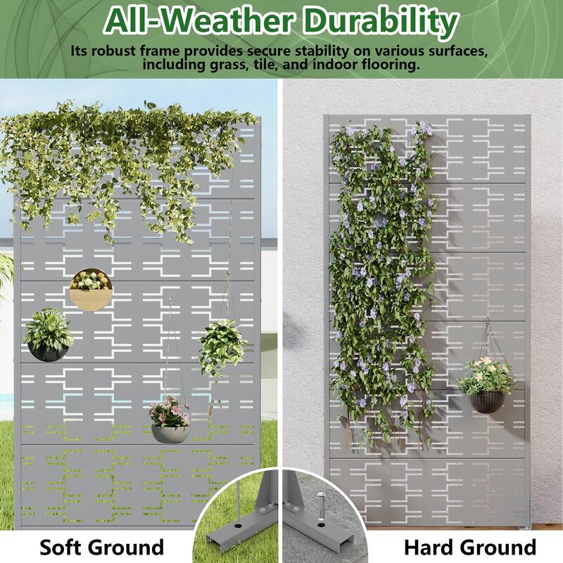 72" H×47"W Dovelina Black Outdoor Freestanding Metal Privacy Screen Decorative Garden Fence