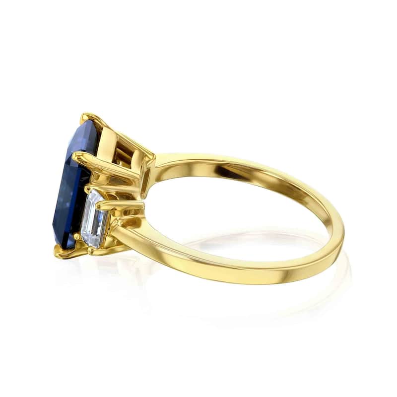 Kobelli 4.60 Carats Moissanite 14k Solid Yellow Gold 3 Stone Boxy Terra Ring