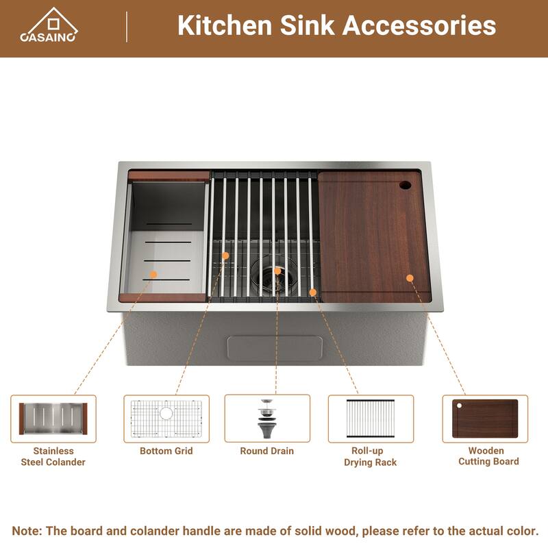 Stainless Steel Sink 32 in. Single Bowl Undermount Workstation Kitchen Sink with Faucet and Accessories
