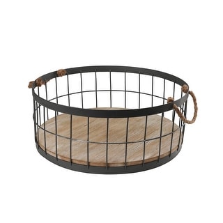 Set of 2 Wire Baskets with Wooden Base and Handles - 6.02