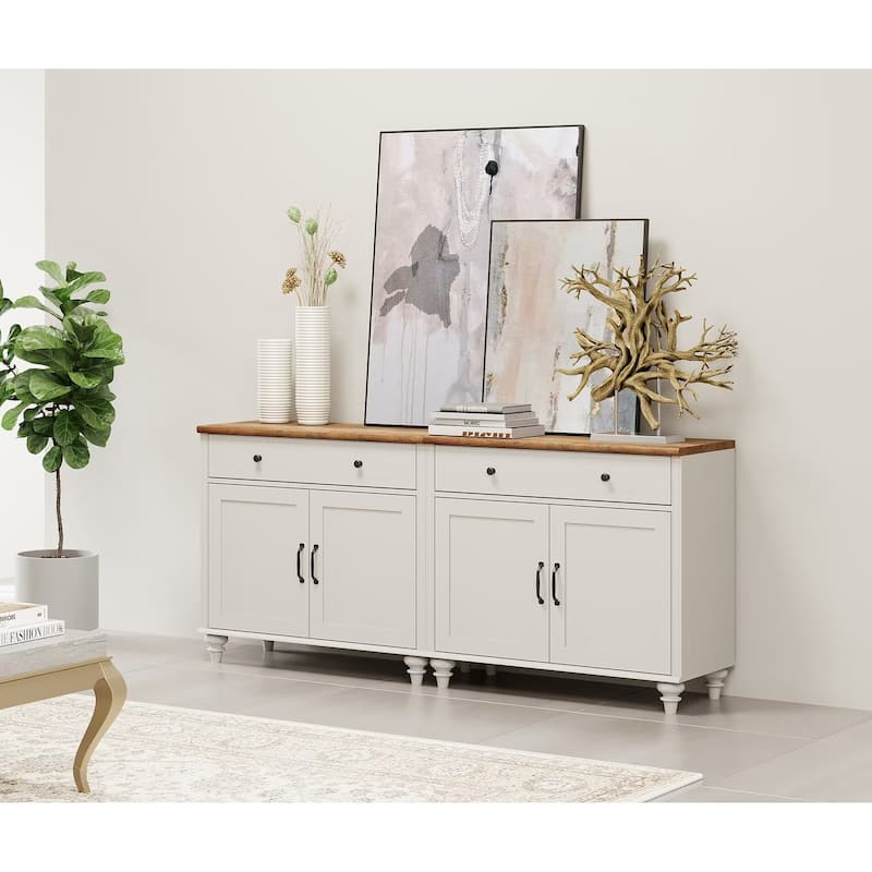 Farmhouse Sideboard, Buffet Cabinet with Storage Cabinets - 68Inch - Off White