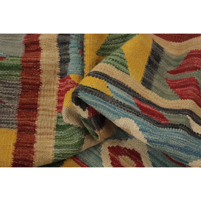 Hand Woven Oriental 100% Wool Carpet Southwestern Tribal Multi-Colored Kilim Area Rug - 8' 2'' X 5' 0''