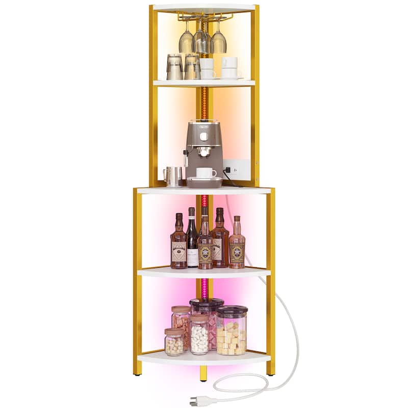 Moasis Freestanding Corner Wine Rack with Glass Holder and Storage Shelf - White