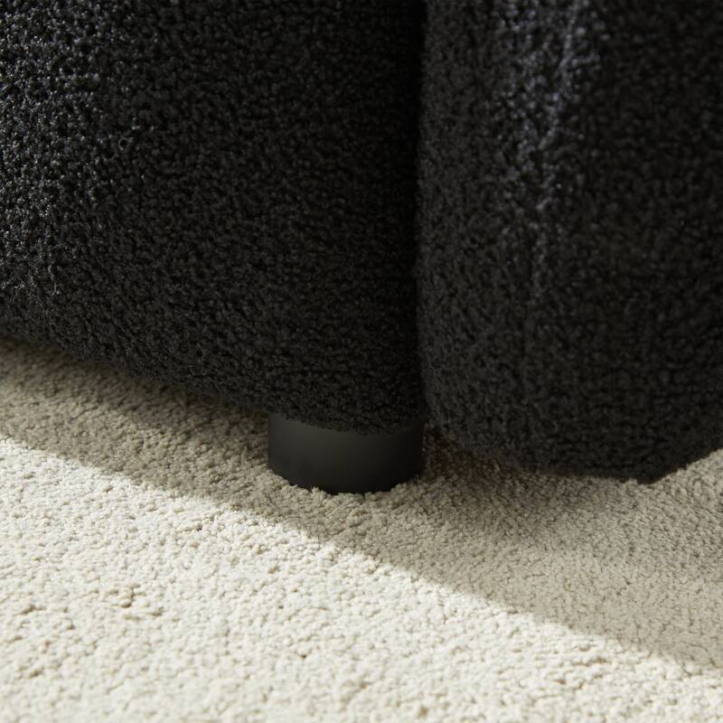 Black Modern 39.7" Teddy Fabric Lounge Chair with Sturdy Plastic Legs and Wooden Frame