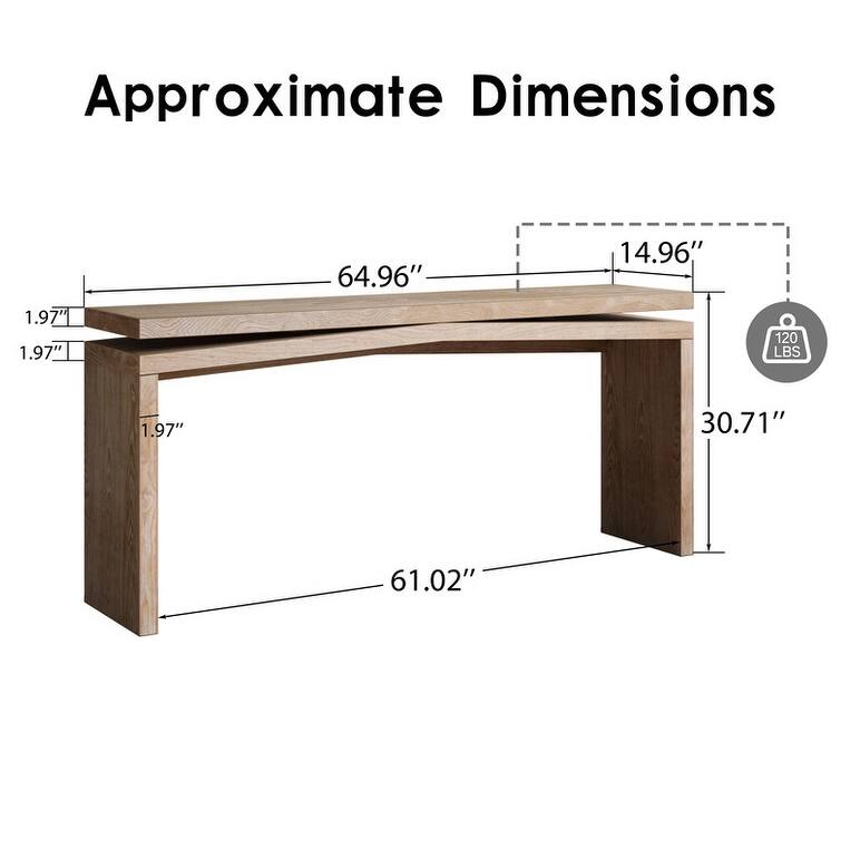 Rustic 65" Solid Wood Console Table for Farmhouse Entryway Living Room or Hallway Display Storage