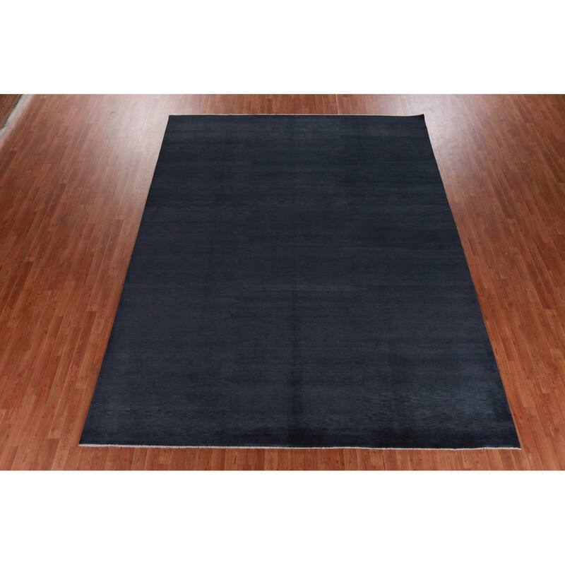 Hand Knotted Oriental 100% Wool Carpet Modern Solid Greys & Charcoal Gabbeh Area Rug - 12' 1'' X 9' 5''