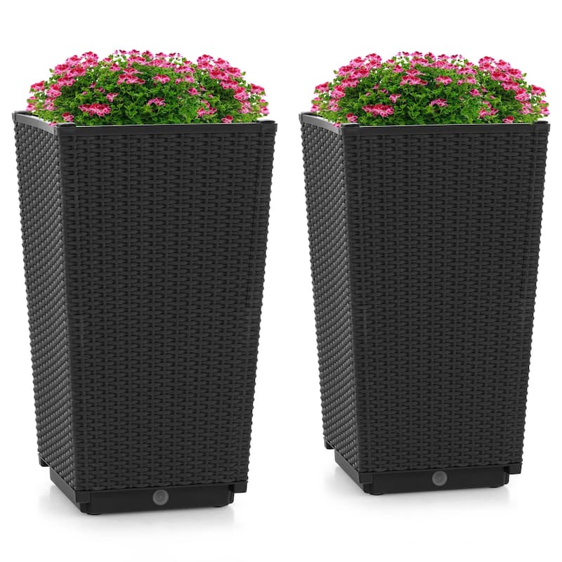 2PCS Outdoor Wicker Flower Pot 22.5''Tall Planters Black/Coffee - Black