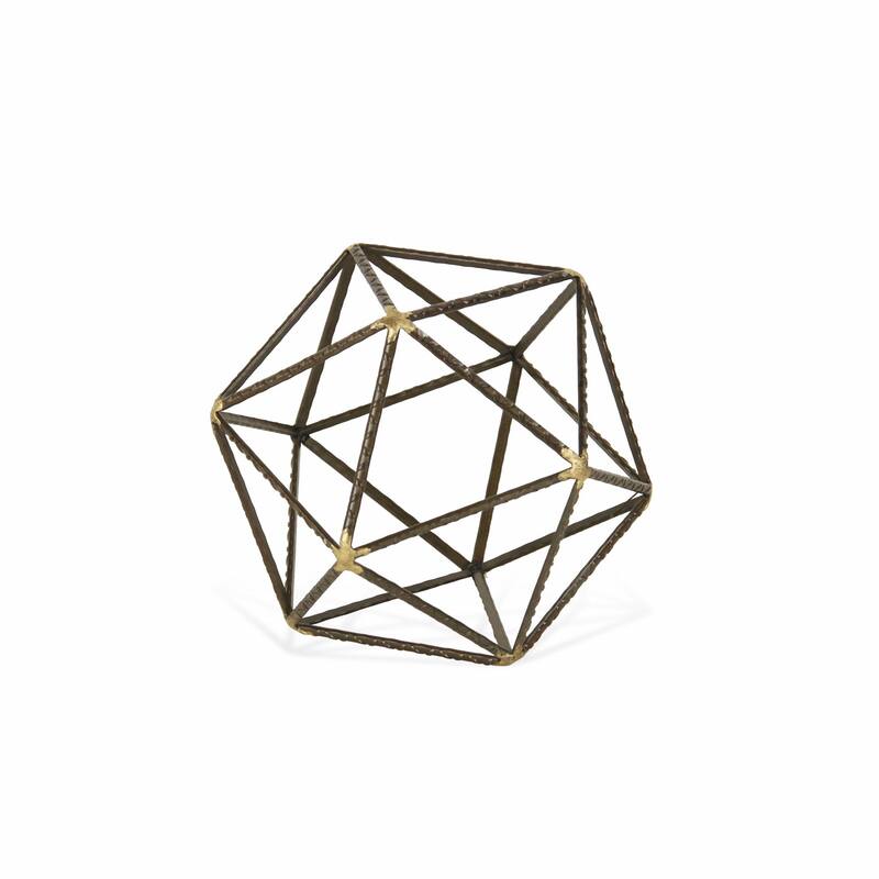 HomeRoots 6" Brown and Gold Metal Hand Painted Geometric Orb Tabletop Sculpture - 6.25' X '6.25' X '6.25