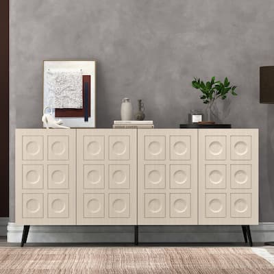 Chic 63" Black Sideboard Buffet with Stylish Beige Door - 63" in Width