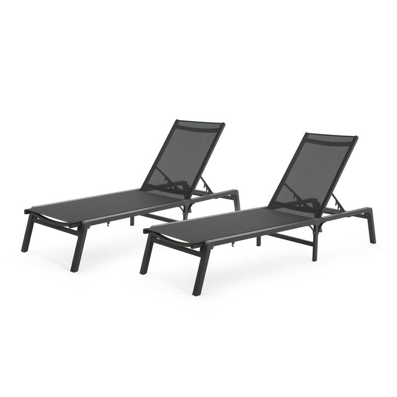 Outdoor Adjustable Chaise Lounge Folding Chair (Set of 2), Heavy-Duty Aluminum Frame Patio Lounge Chaise