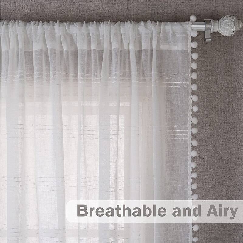 DriftAway Laura Pom Pom Sheer Window Curtain Panel Pair