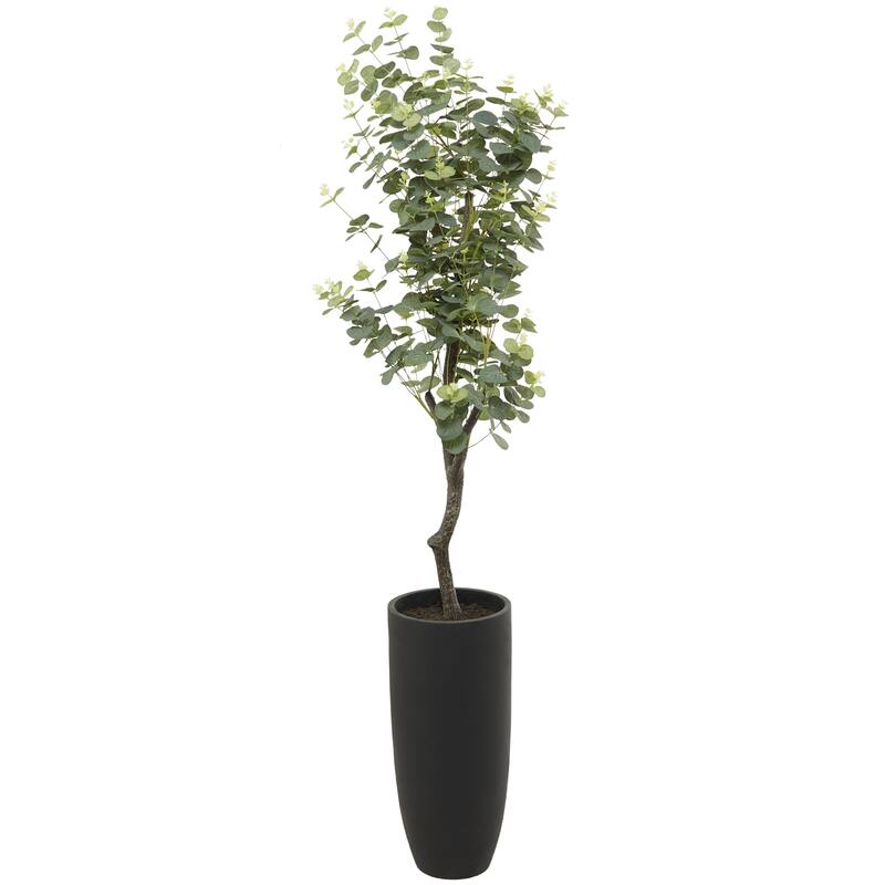 Green Faux Foliage Eucalyptus Artificial Tree with Realistic Leaves and Black Plastic Pot