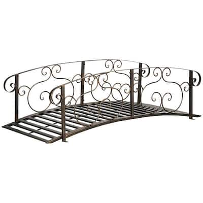 6-ft Bronze Arch Garden Bridge with Side Rails Steel Outdoor Footbridge for Backyard Pond