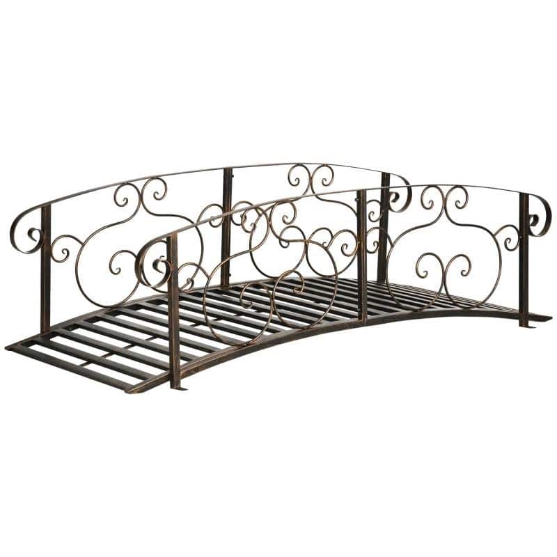 6-ft Bronze Arch Garden Bridge with Side Rails Steel Outdoor Footbridge for Backyard Pond