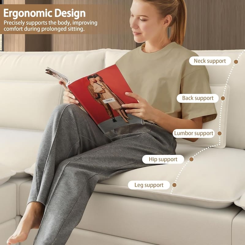 Kullavik Cloud Chenille L-Shaped Sofa, Modular Sectional Sofa with Ottoman, Throw Pillows and Double Layered Cushion