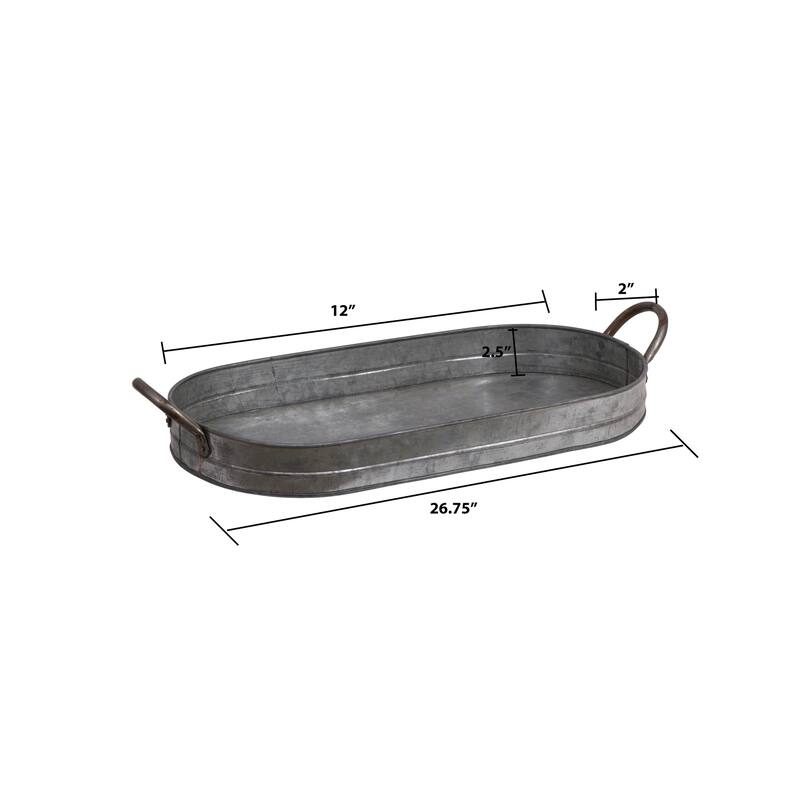 Galvanized Metal Tray with Handles