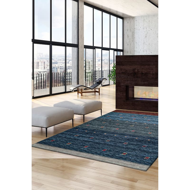 ECARPETGALLERY Hand Loomed Kashkuli Gabbeh Navy Wool Rug - 6'7 x 8'1
