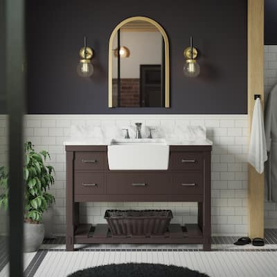 KitchenBathCollection Charlotte 48" Farmhouse Bathroom Vanity with Carrara Marble Top