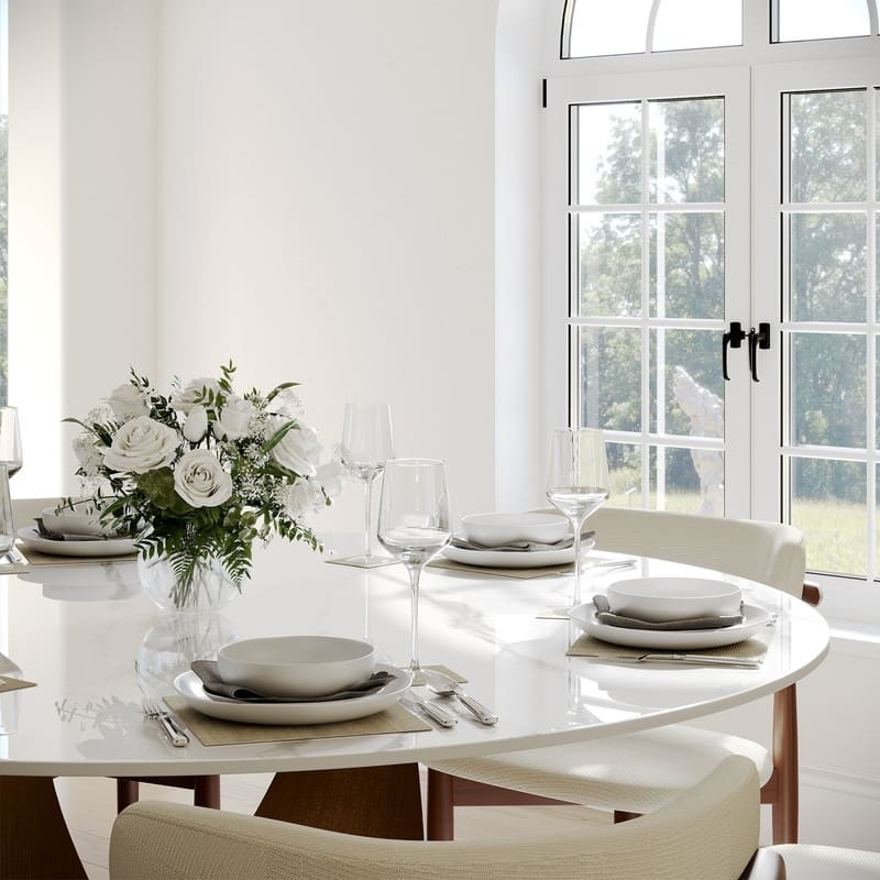 Modern Round Dining Table for Diningroom，White Glossy Stone Tabletop,Bronze Carbon Pedestal
