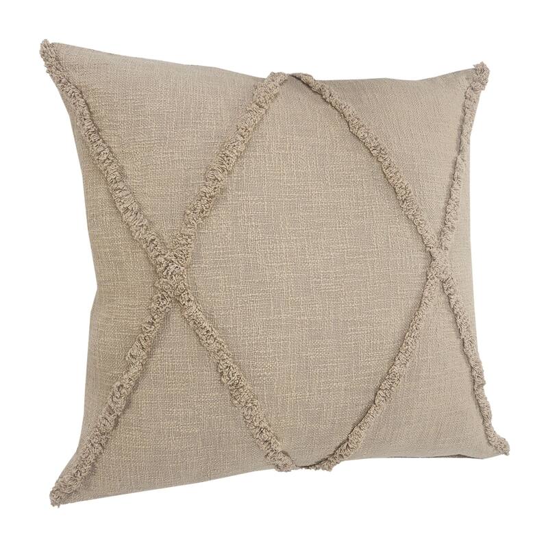 20" Taupe Hand Woven Diamond Tufted Square Throw Pillow