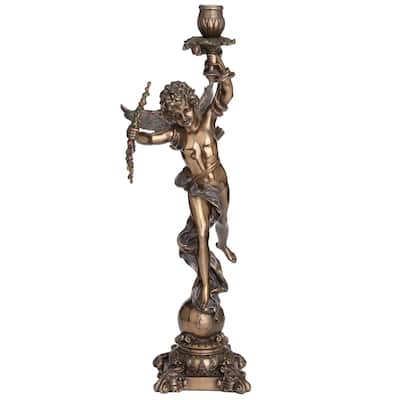 Veronese Design 17.91" H CUPID CANDLE HOLDER Cold Cast Bronze