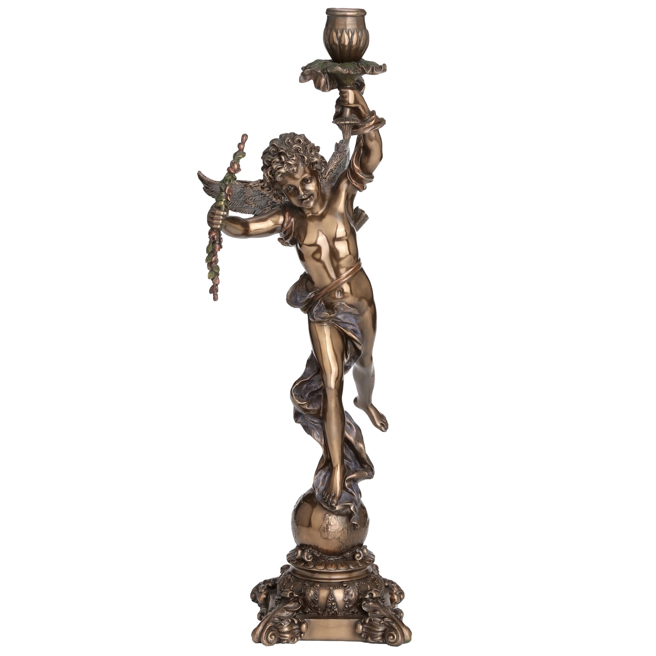 Veronese Design 17.91" H CUPID CANDLE HOLDER Cold Cast Bronze