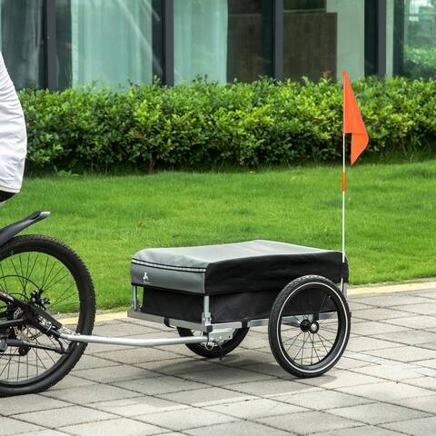 Aosom Bike Cargo Trailer, Foldable Bicycle Trailer, Luggage Wagon with Hitch, Removable Cover