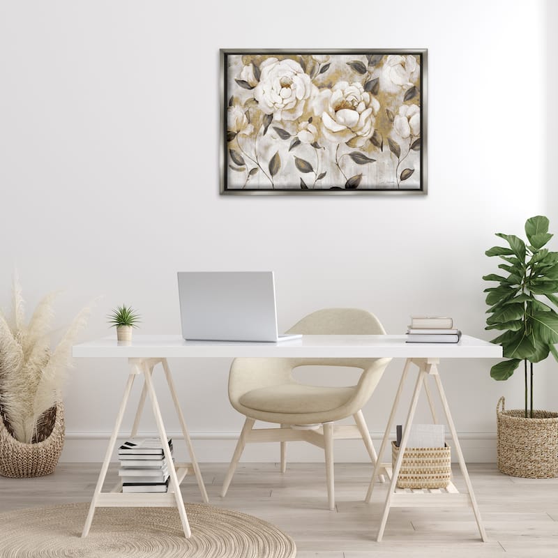 Stupell Warm Neutral Flowers Framed Floater Canvas Wall Art Design By Carol Robinson