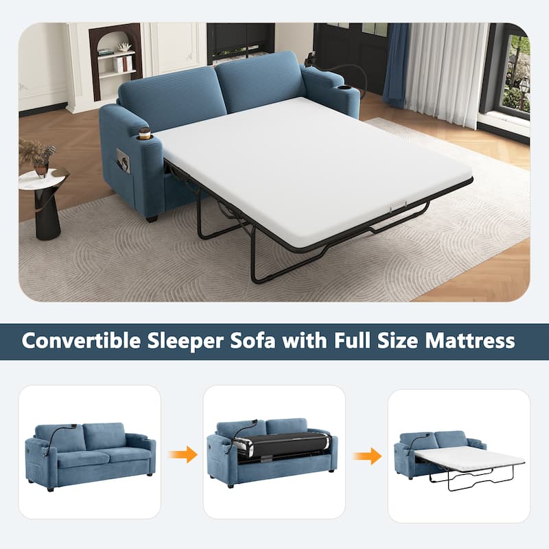 GDFStudio Emily Multifunctional Convertible Corduroy Sleeper Sofa for Small Spaces