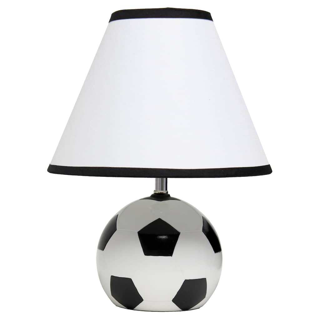 11.5 in. Black and White Finish Soccer Ball Base Table Lamp with White Shade, Desk Lamp for Writing and Computer Desks