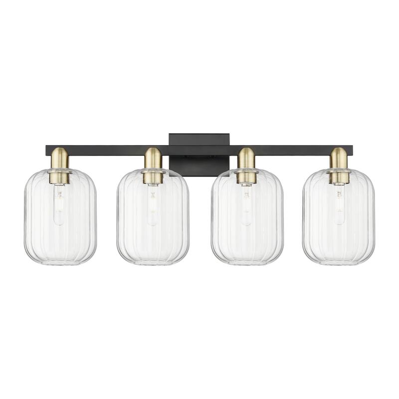 Innovations Lighting Downtown Urban - Preston - 4 Light 36" Jar Shade Bath Vanity Light - Clear/Black Antique Brass