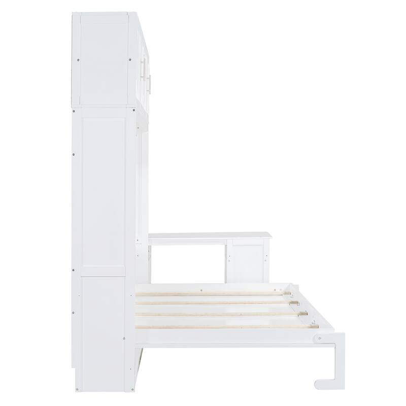 Roomfitters Queen Murphy Bed with Adjustable Desk and Two Large Storage Cabinets, Wall Mounted Space Saving Sleeper