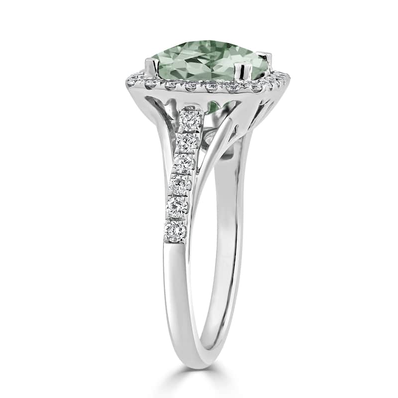 Auriya 14K White Gold 1 5/8ct Cushion-Cut Green Amethyst & Diamond Halo Cocktail Ring
