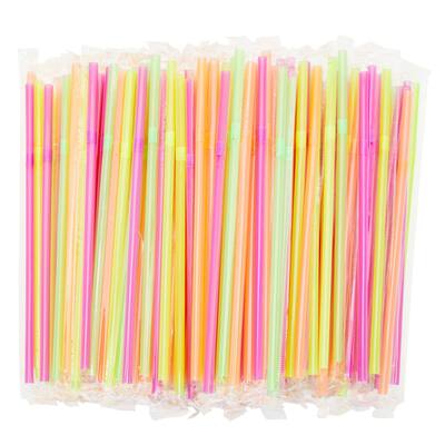 Neon Plastic Flexible Drinking Straws, Disposable Individually Wrapped (7.75 In, 500 Pieces)