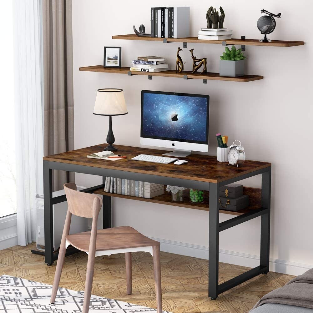 Integrating Computer Desk with Bookcase Practical Study Gaming Desk with Storage 