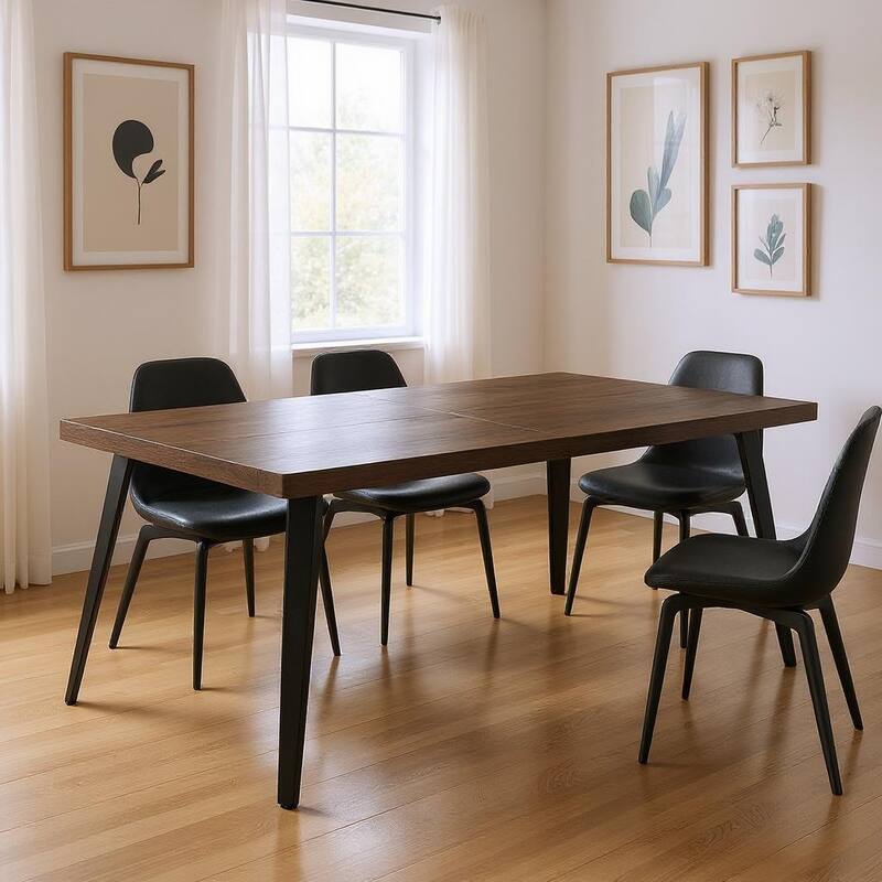 HomeRoots 63" Dark Brown and Black Wood and Steel Dining Table - 62.90 in. x 28.30 in. x 35.40 in. - Brown - 62.90 in. x 28.30 in.  x 35.40 in.
