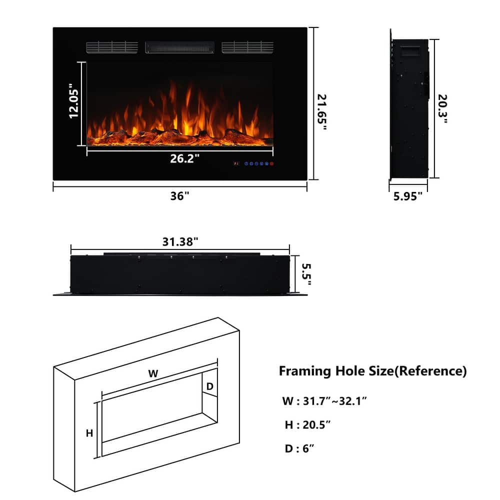 72in Wall-Mounted & Recessed Electric Fireplace Inserts