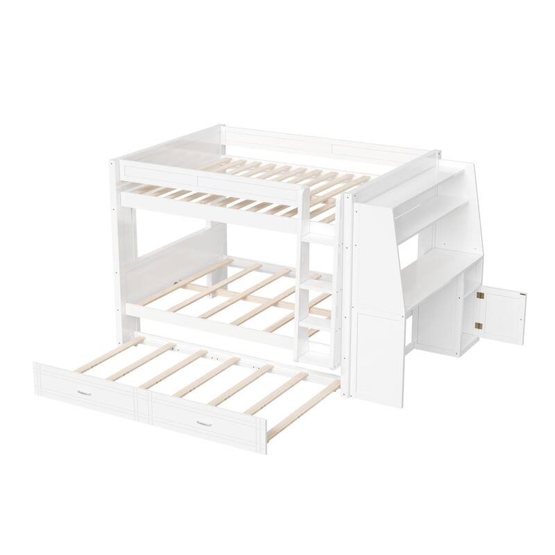 Roomfitters Full Over Full Bunk Bed with Built-In Desk, Bookshelves and Trundle