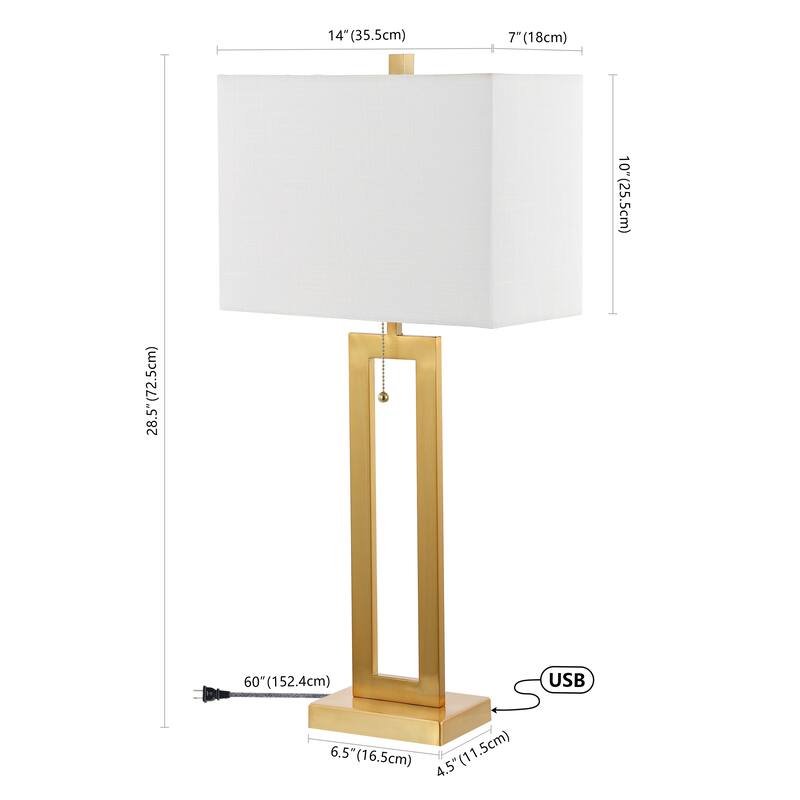 Lucie 28.5" Vintage Industrial Iron LED Table Lamp with Pull-Chain and USB Charging Port, (Set of 2) by JONATHAN Y