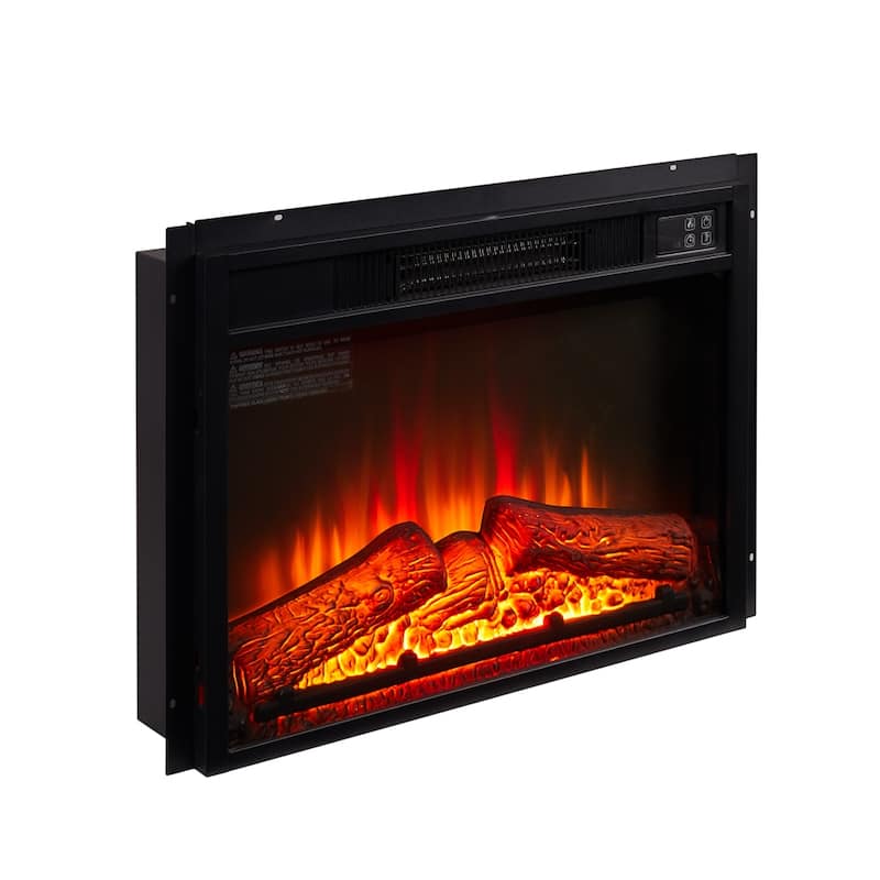 Black Glass Electric Fireplace Heater with 3 Flame Modes Timer and Adjustable Temperature - 23”L x 5.16”W x 17.13”H