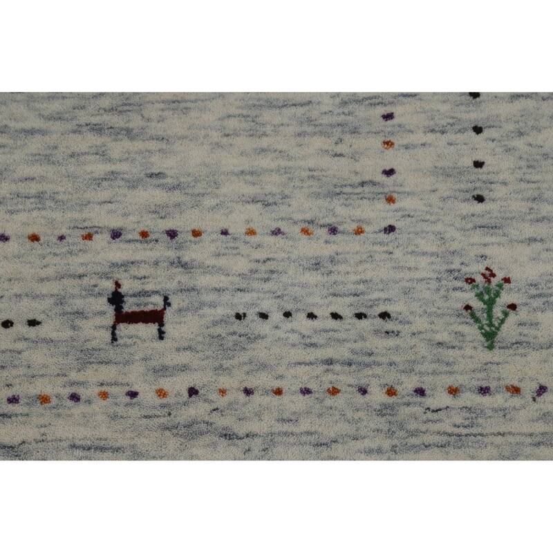 Hand Knotted Oriental 100% Wool Carpet Tribal Animal Pictorial Beige & Ivories Gabbeh Area Rug - 7' 10'' X 5' 2''