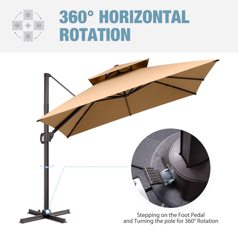 VredHom Double Top 10x10 FT Square Patio Cantilever Umbrella with Cross Stand