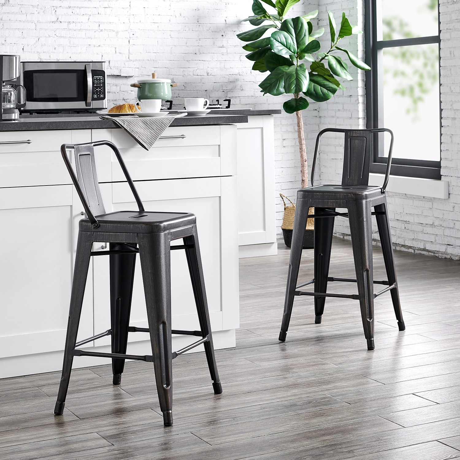 AC Pacific 24 Inch Metal Barstool Set of 2