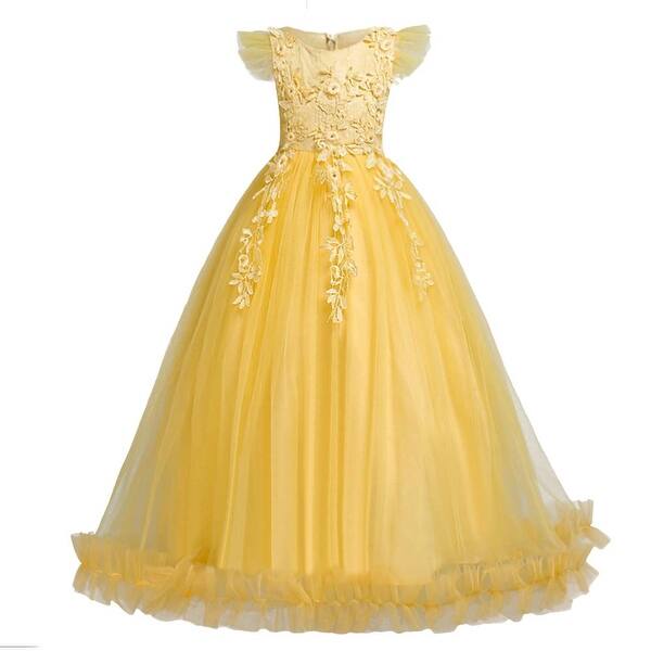 Shop Huanqiue Girls Pageant Party Long Dresses Flower Girl Yellow